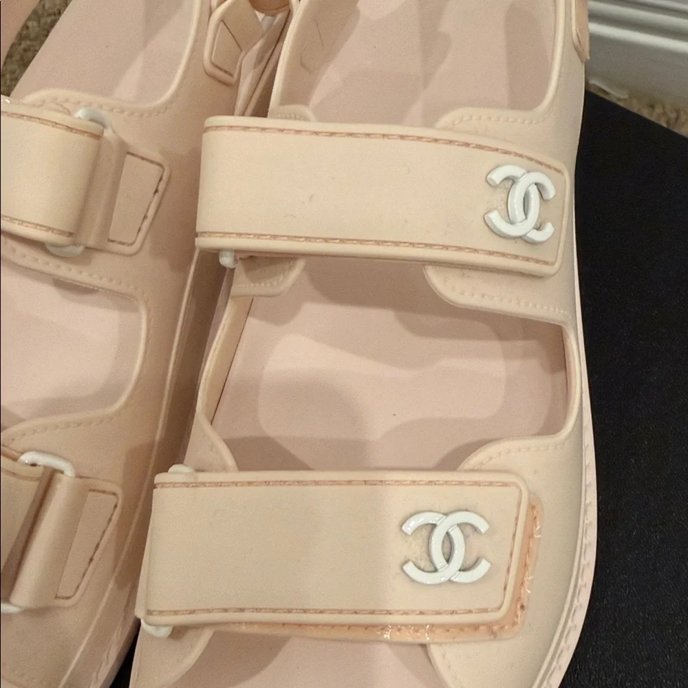 Chanel CC Sport Dad Sandals Pastel Pink Rubber Size 37 Worn Once